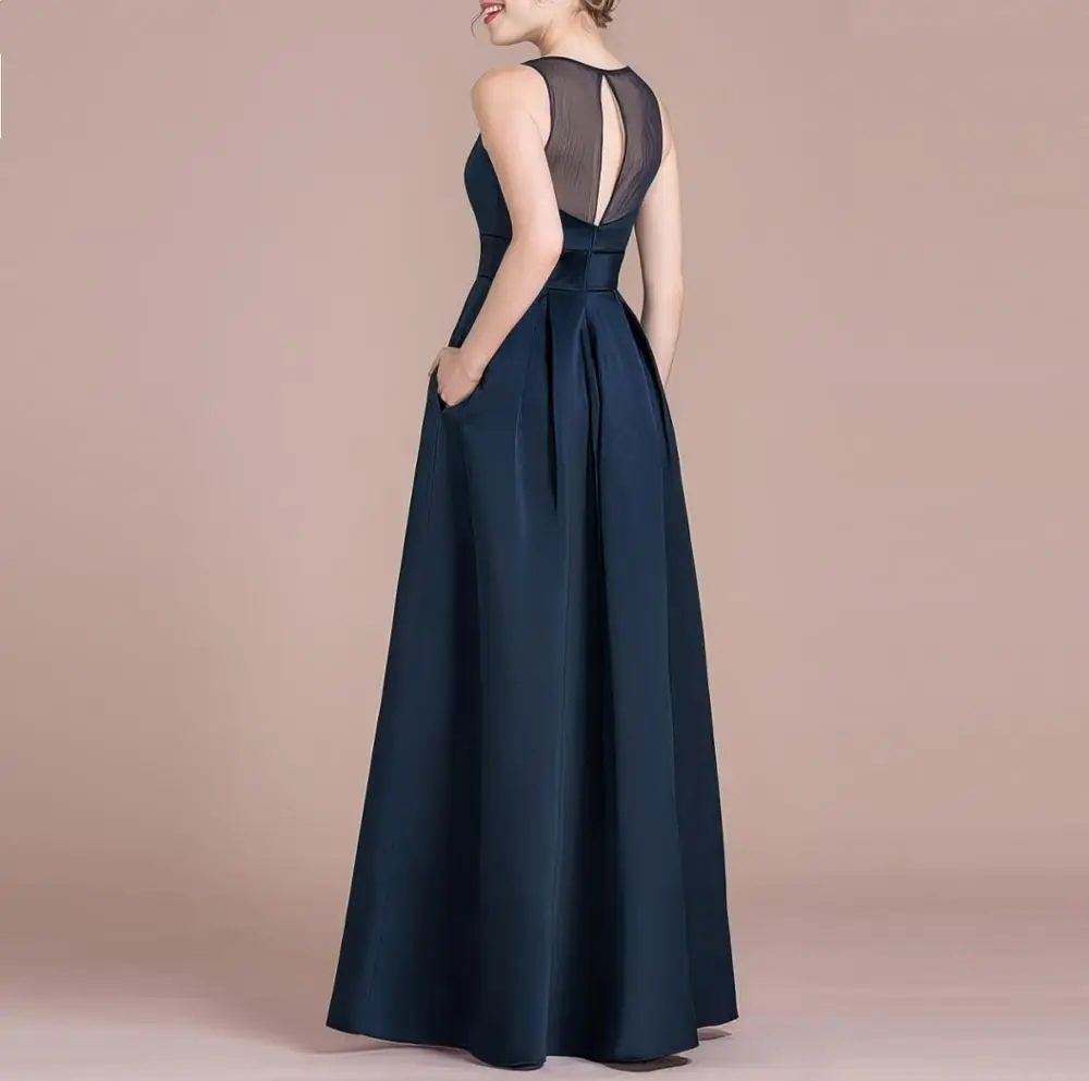 

Women's formal prom evening party dress plus size O neck satin long elegant cocktail dress new year wedding party dress
