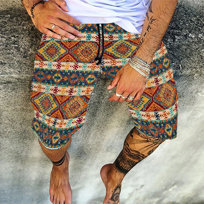 

Vintage Skull Print Men Cotton Linen Shorts Casual Loose Drawstring Beach Short Pant For Male 2021 Summer Fashion Streetwear 4XL