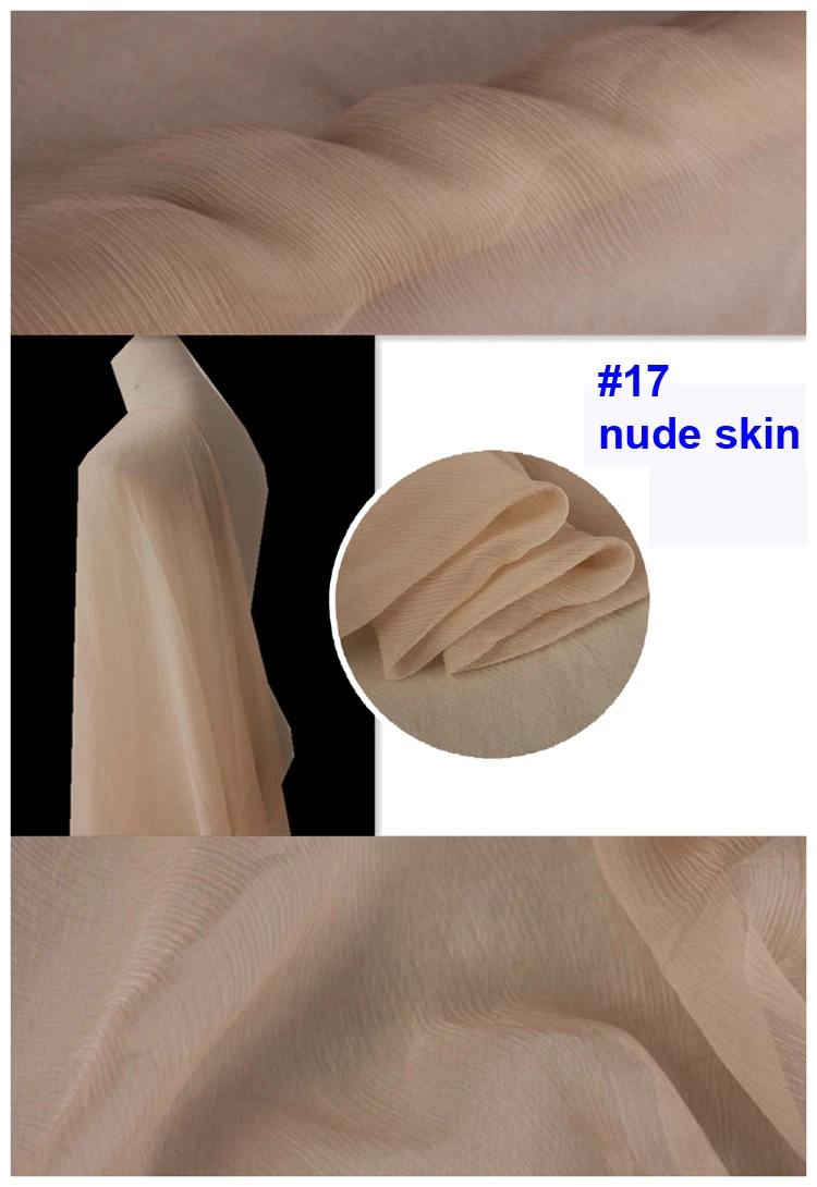 17 nude skin Гладкокрашеный чистый шелк тутового шелкопряда шарф текстиль Crinkled шелк шифон ткани-креп - Цвет: 17 nude skin