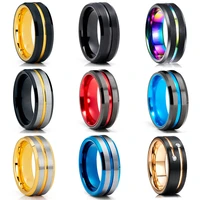 fdlk 8mm mens stainless steel rings blue red rainbow groove beveled edge ring carbon fiber ring menss wedding band jewelry