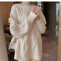 2021 women twist sweaters autumn winter tops pullover o neck long sleeve knitted soft oversize warm korea style coat outwear