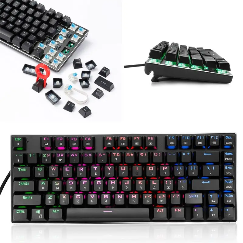 Russian Keyboard USB Wired RGB Backlight Mechanical Keyboard 81 Keys Blue Switches Gaming Keyboard Z88