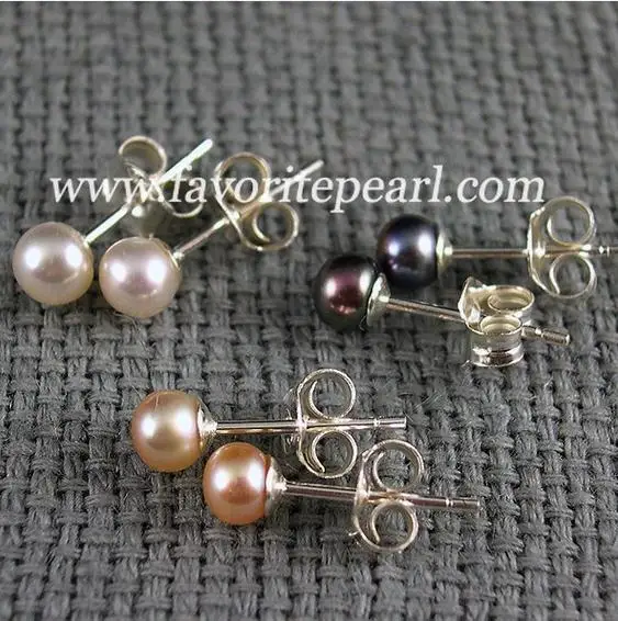

Favorite Pearl Earrings 3 Pairs AAA 4-4.5MM Black Pink White Natural Freshwater Pearl Stud Earrings Hot Sale Fashion Jewelry