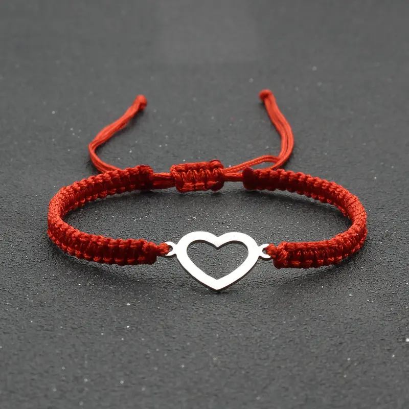 

Stainless Steel Love Heart Charm Bracelet Women Men Lover Lucky Red String Braid Adjustable Friendship Bracelets Couples Jewelry