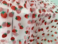 pink soft tulle fabric with red strawberry by yard for couturediy dress accessoriesbridal decorsgirl shirts