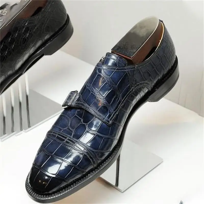 

Туфли мужские из крокодиловой кожи, с острым носком, с пряжкой
