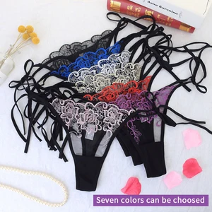 Sexy Lace Floral Thong Ladies Panties Embroidered Mesh Yarn Perspective Young Women Girls Underwear Hot T Pants G-String Thongs