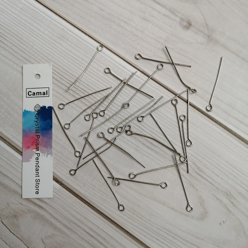 

Camal 100pcs 30mm Chrome Eye Head Pin Buckle Connector Finding For Crystal Prism Pendant Jewelry Making Accessories Part