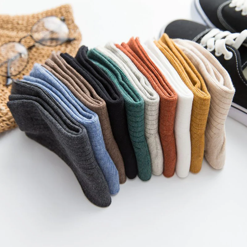 

Solid Color Womens Cotton Socks Breathable Cozy Autumn Winter Socks Korean Japanese Harajuku Simple Middle Tube Casual Socks