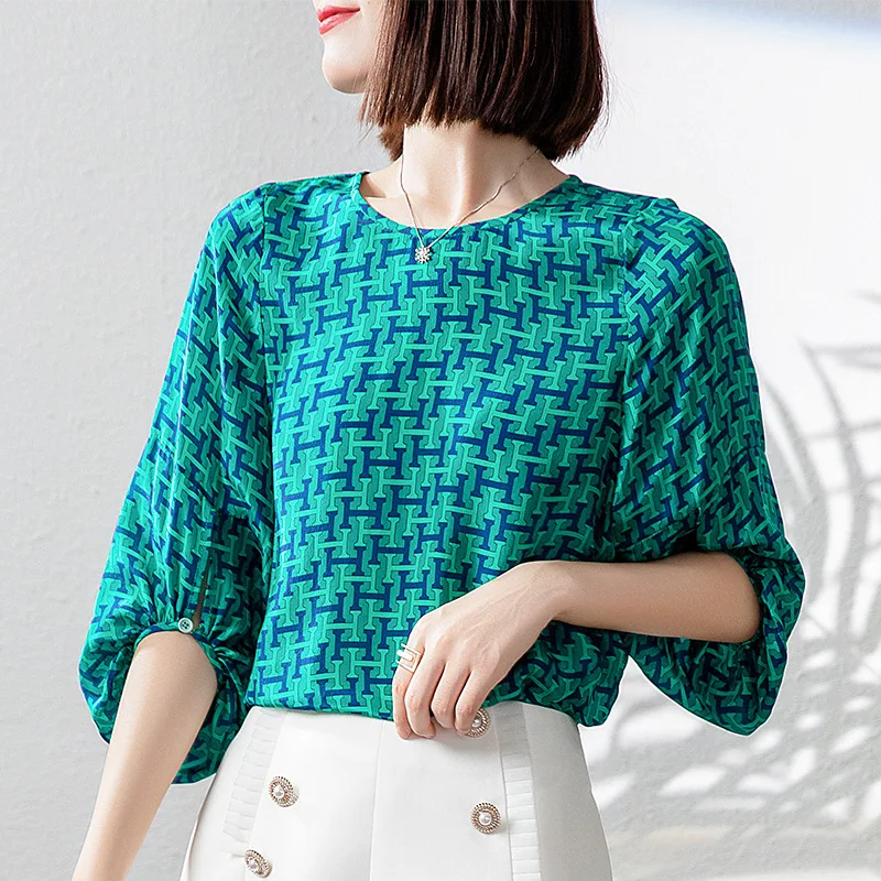 YILINHAN Silk Shirts For Women 2022 NEW Summer Fashion Elegant Casual Printed Loose Lantern Sleeve 100% Natural Silk Shirt Top