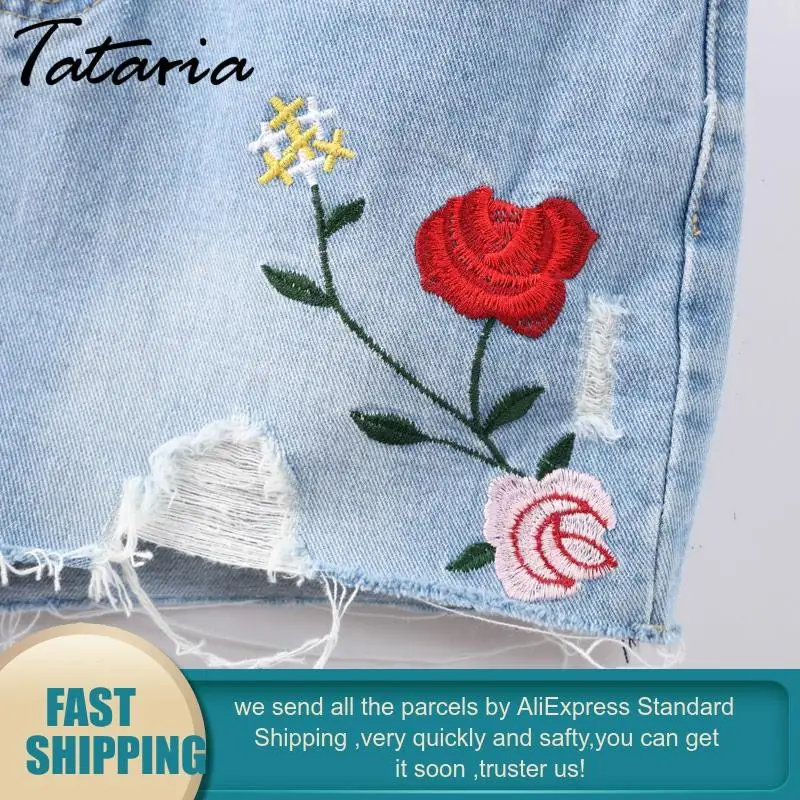 Женские джинсовые шорты с цветочной вышивкой со средней посадкой | Женская
