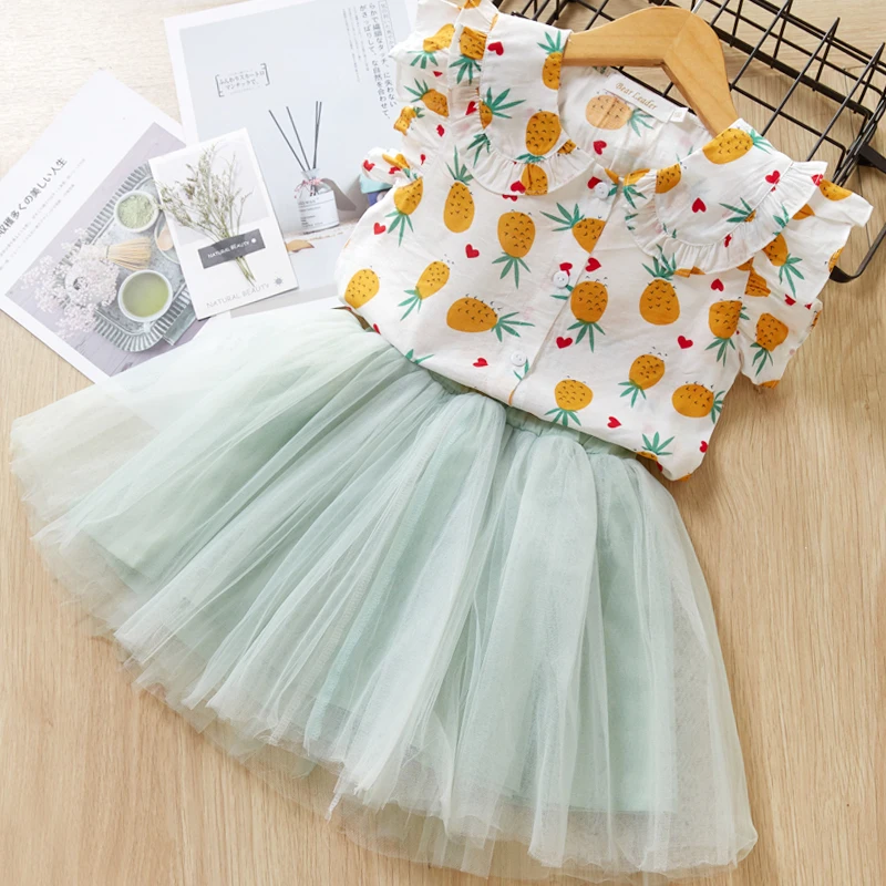 Платья для девочек летний комплект с платьем принтом ананаса детская одежда