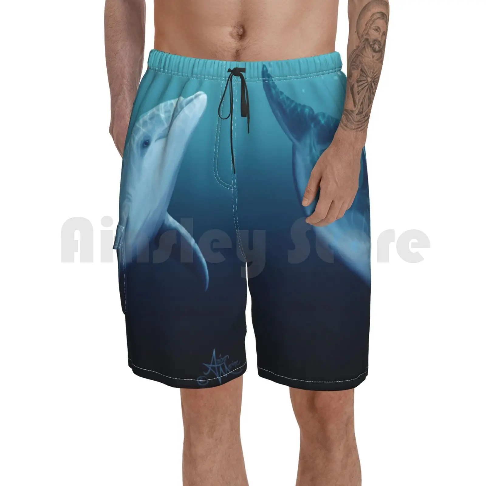 

Beach Shorts " Riversoul Blue " By Amber Marine ~ Bottlenose Dolphin Digital Painting , Art  2014 Beach Shorts