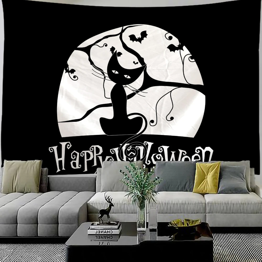 

Black And White Cat Tapestry Wall Hanging Witchcraft Hippie Mandala Boho Room Decor Macrame Tapestry