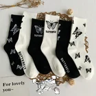 Весенне-летние женские носки ins tide сетчатые красные бабочки с принтом средние Носки с ворсом милые женские носки