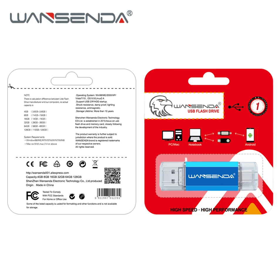 WANSENDA 3 в 1OTG USB флеш накопитель type C 16 ГБ 32 64 128 256 Флэшка высокоскоростная карта