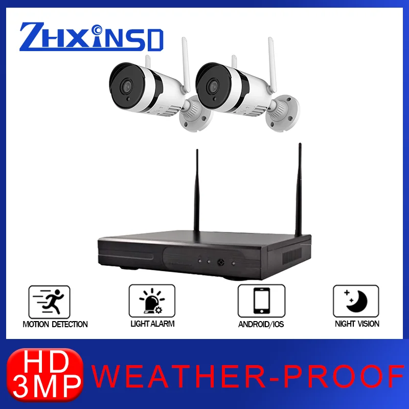 

ZHXINSD Ultra HD Surveillance Camera System 2CH 3MP NVR CCTV Video Recording Outdoor Weatherproof Security Camera Kit
