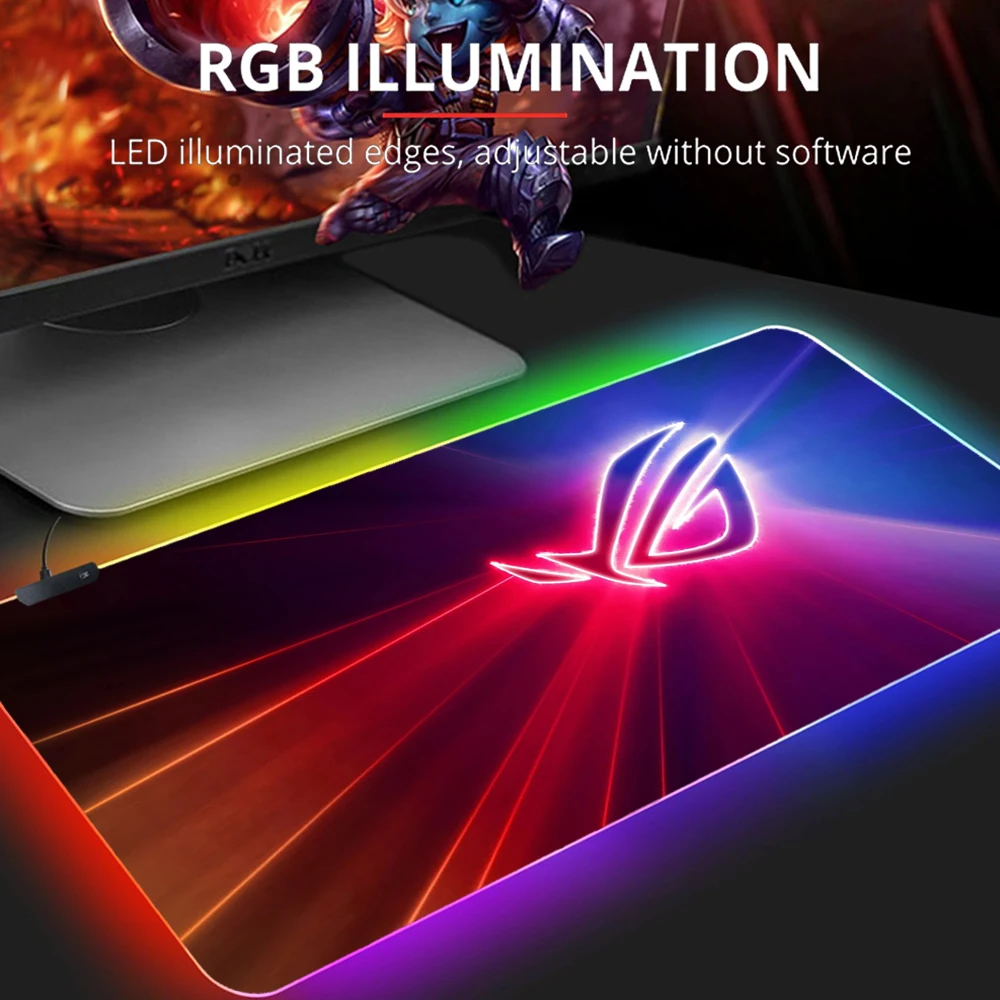 

Игровой коврик для мыши Rog Asus, игровой коврик RGB со светодиодной подсветкой, украшение для геймеров, крутой светящийся коврик для мыши, компь...