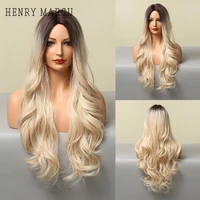 henry margu ombre white blonde black synthetic wigs for women long wavy cosplay party wigs middle part hair wig heat resistant