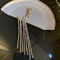 origin summer fairy single piece sparkly rhinestones long tassel earrings for women delicate chains clip earrings pendientes
