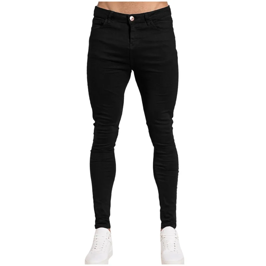 Мужские потертые джинсы модные однотонные джинсовые брюки длинные