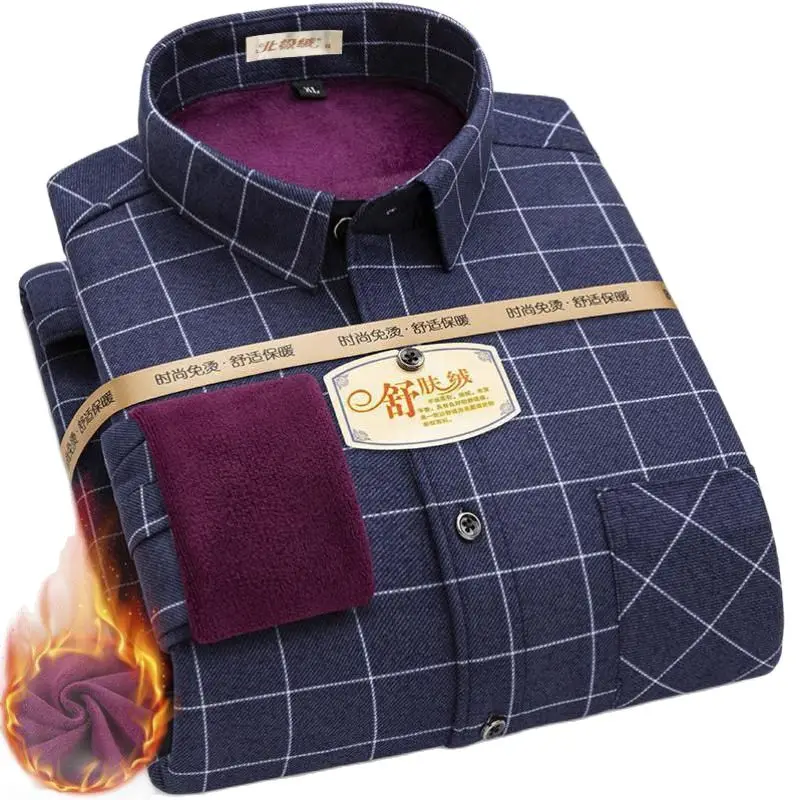 

Shirts Man Winter warm shirt plus velvet thickening fashion print plaid shirt long sleeve men brand shirt dress shirt size L-5XL