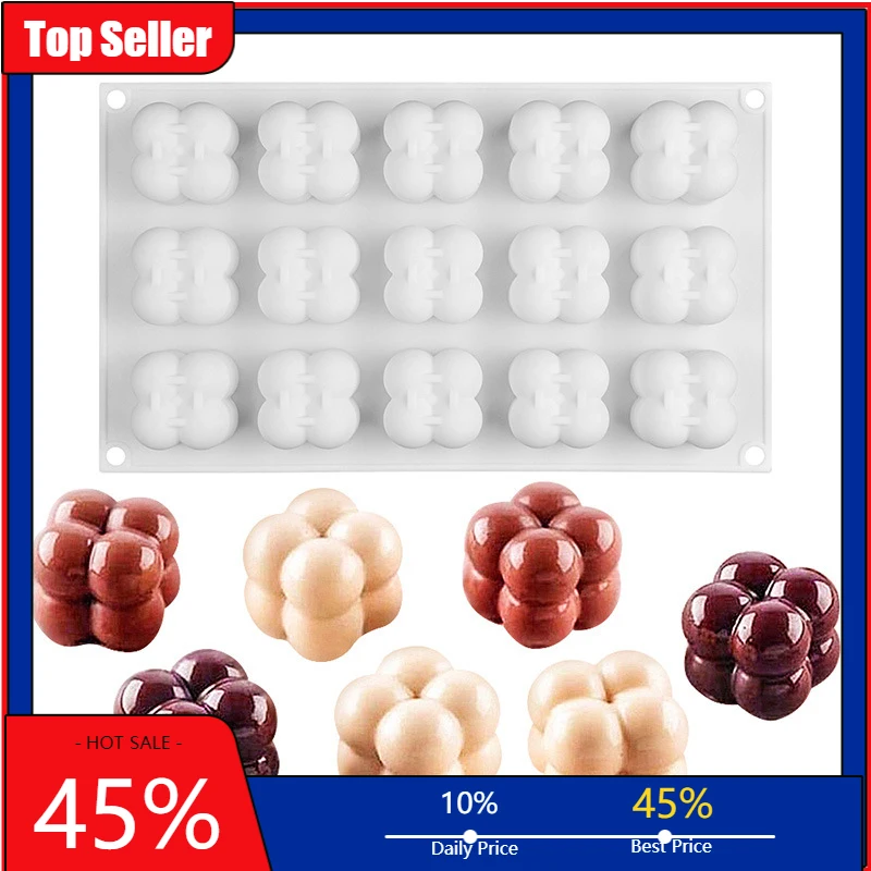 

6/15 Cavities Mini 3D Cube Baking Mousse Cake Mold Silicone Square Bubble Dessert Molds Kitchen Bakeware Candle Plaster Mould