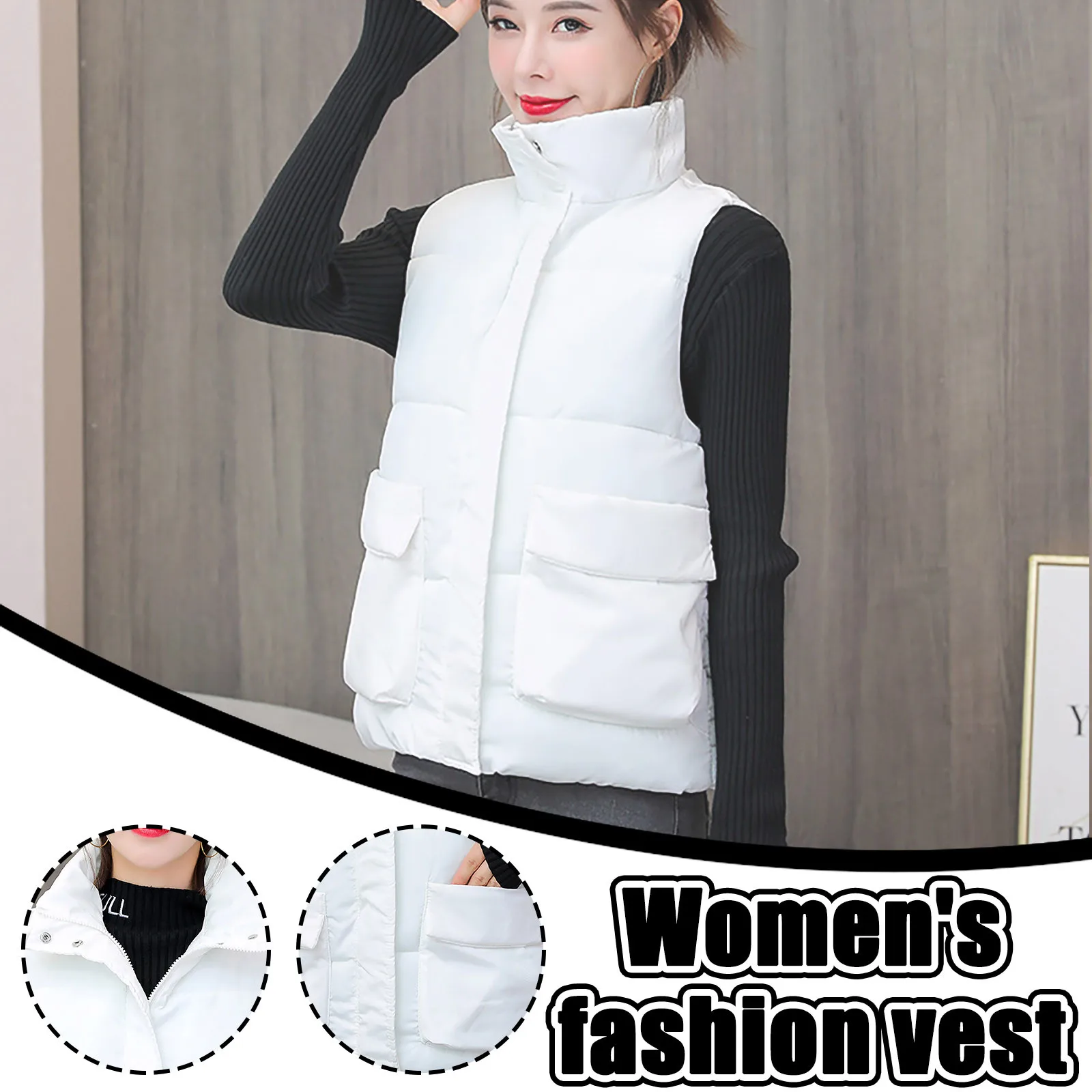 

Winter Vests Stand Collar Women Girls 2020 New Short Vest Cotton Padded Jacket Sleeveless Female Winter Waistcoat Vest Coat Top