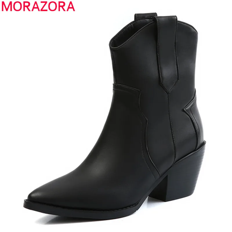 Женские ботильоны из искусственной кожи MORAZORA черные или белые на высоком каблуке