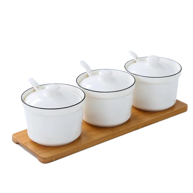 

Creative Ceramic Seasoning Can Black Line Round Three Piece Ceramic Can Seasoning Box Bottle