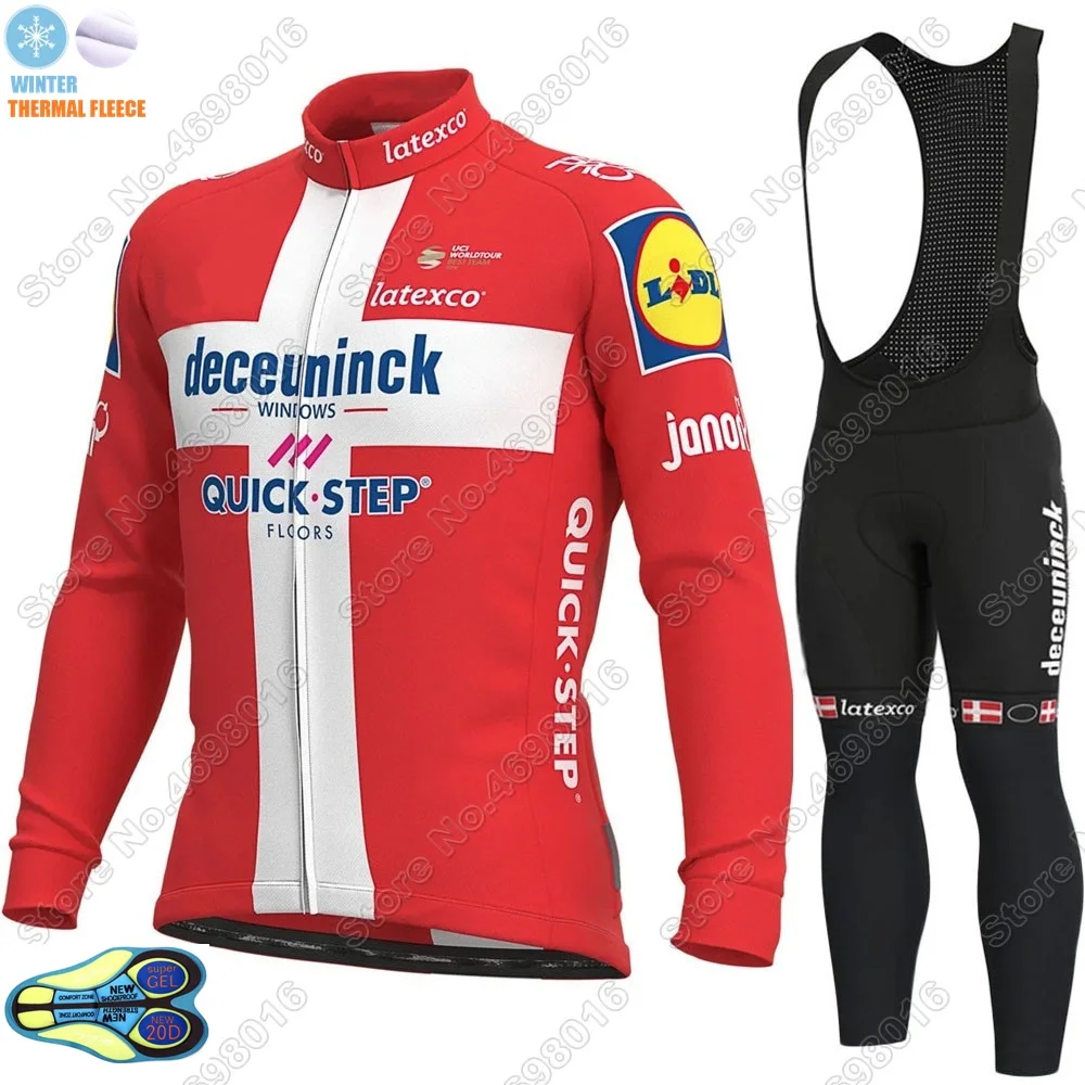 Красная Команда Quick Step Чемпион Дании 2020 зимний велосипедный комплект из Джерси