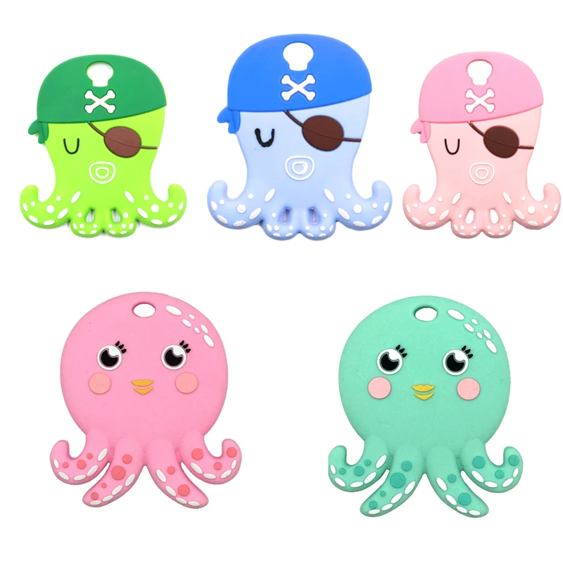 Baby Products For Silicone Teether 5pcs Octopus Wholesale Chewing Gum Latex Free Teething Necklace Pendant DIY Accessories