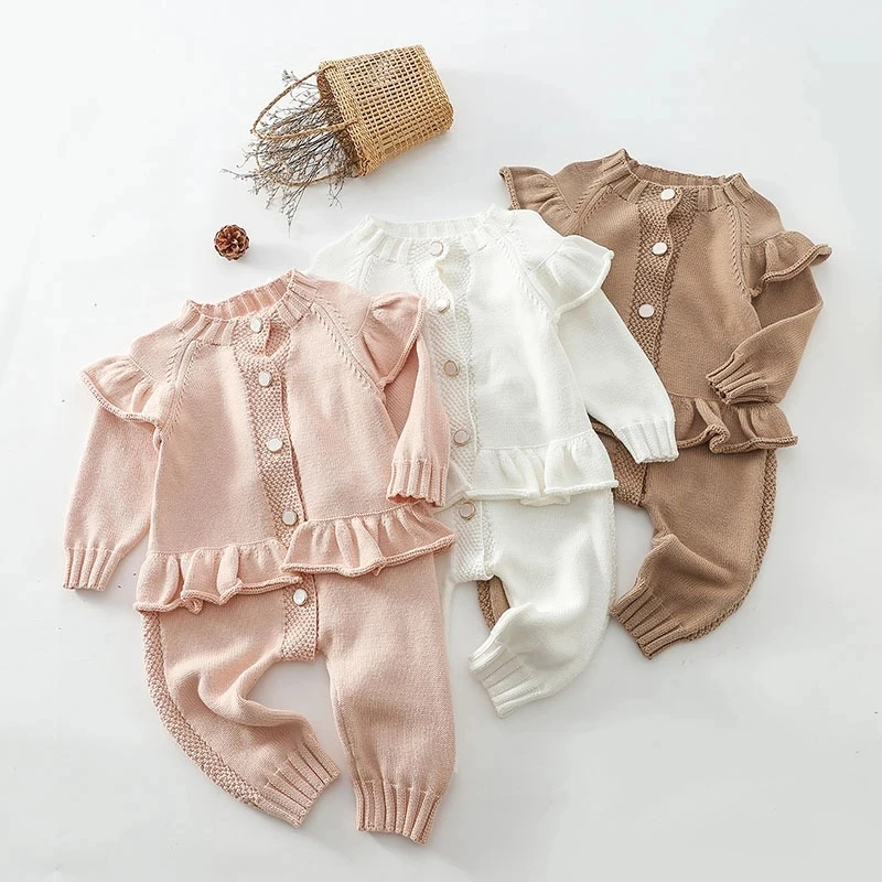 MILANCEL 2022 Baby Clothes Knitting Romper Lace Jumpsuit Girls Outfits Korean Newborn Overalls Baby Girls Clothes