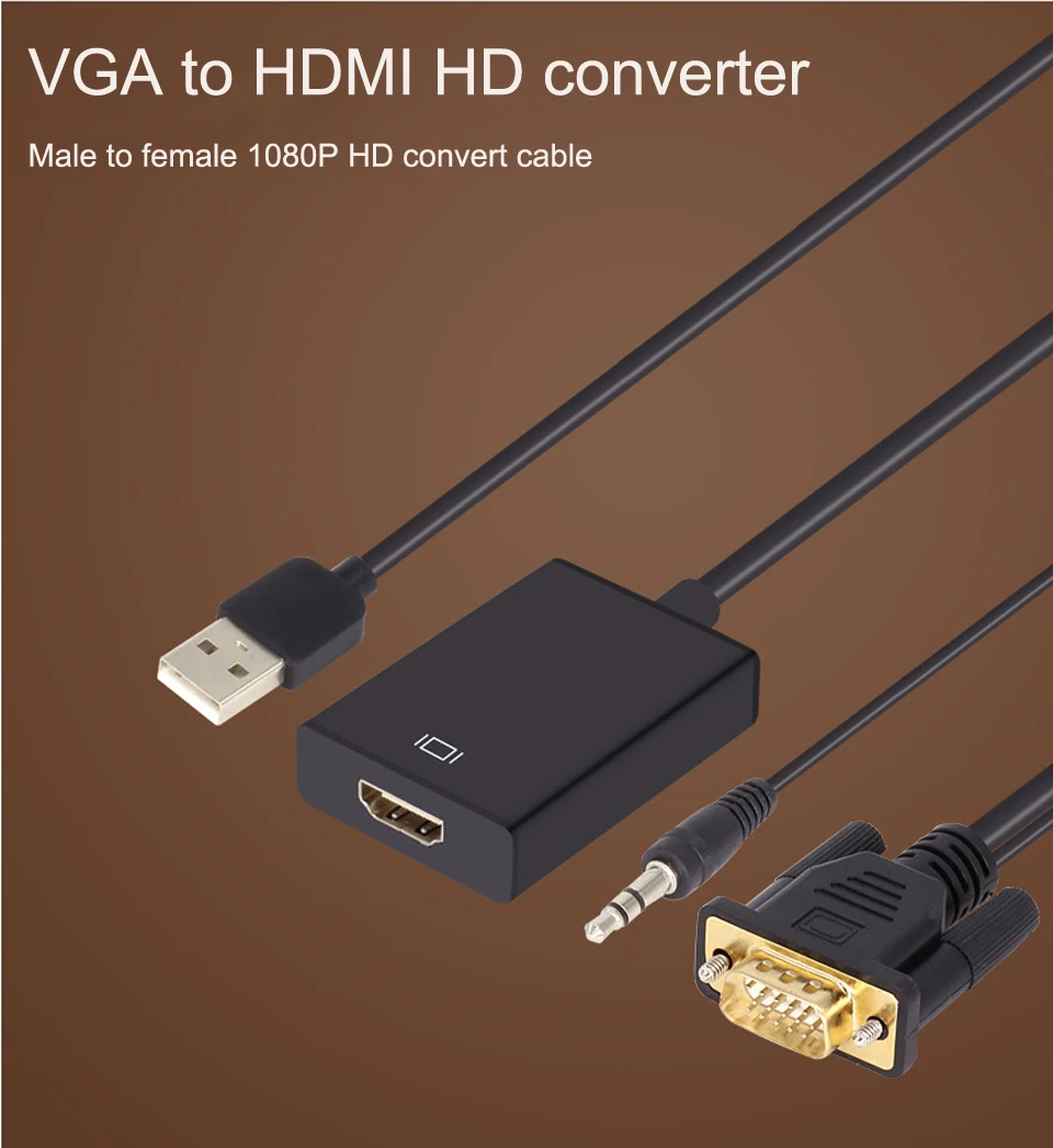 Преобразователь из VGA в HDMI адаптер папа-мама с USB аудио 3,5 мм выход 1080P VGA HDMI кабель для портативных ПК к HDTV проектор