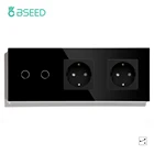 Сенсорный выключатель BSEED европейского стандарта с двойной розеткой европейского стандарта, стеклянная панель черного, белого, золотого цвета с 1 клавишей, 2 клавишами, 3 клавишами и 2 каналами