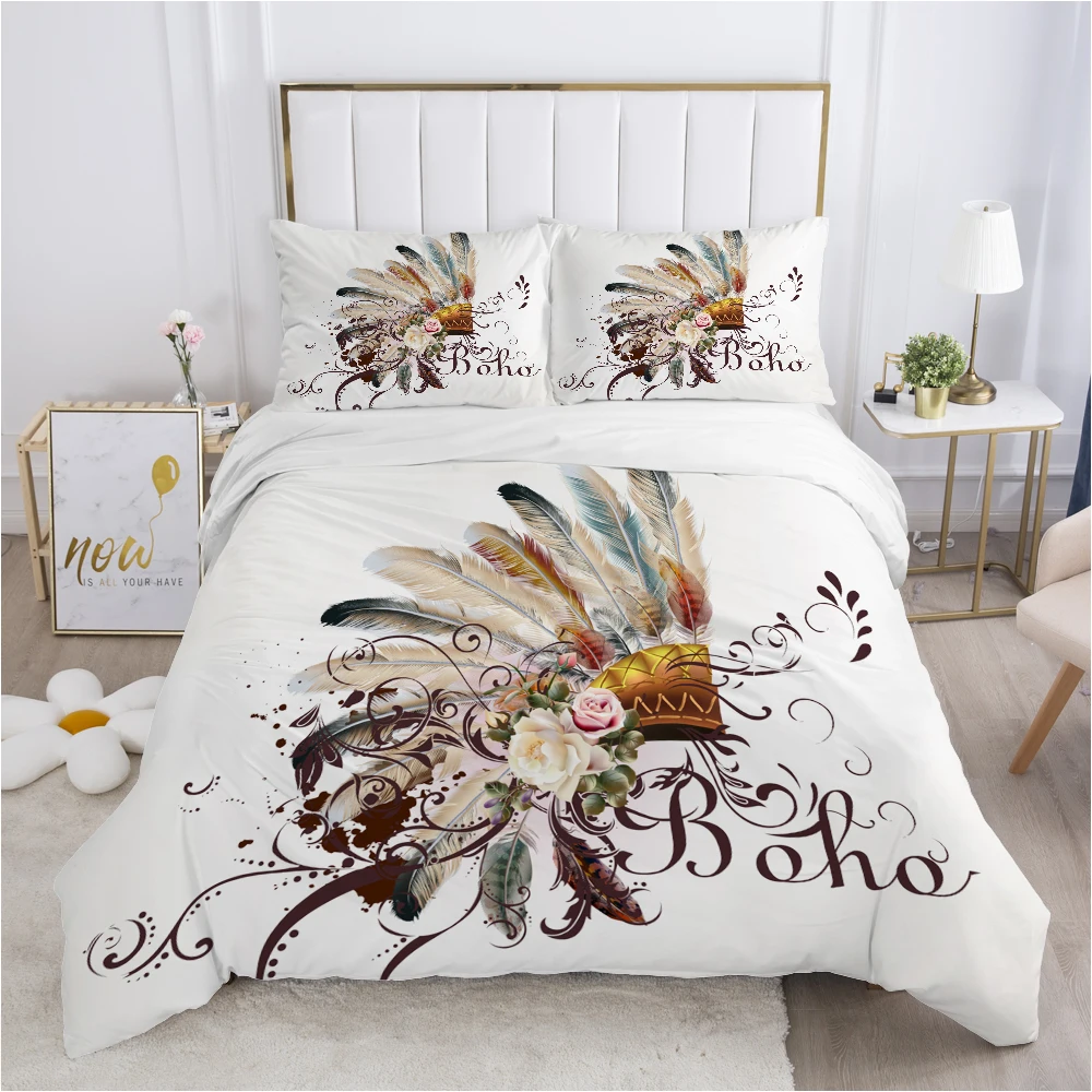 

king size bedding set Duvet cover set pillow case 50x70 Bed linens Bed cover 240x220 240x260 200x200 Indian feather