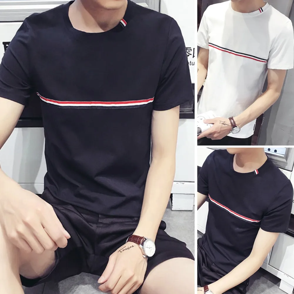 

Short Sleeve T Shirt For Men Round Neck Striped Soft Casual Baggy Summer Fashion