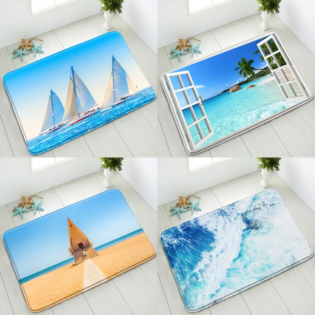

Non-Slip Bath Mat Ocean Scenery Boat Sunset Indoor Floor Mats Bedroom Kitchen Doormat Rug Absorbent Carpet Home Decor Washable