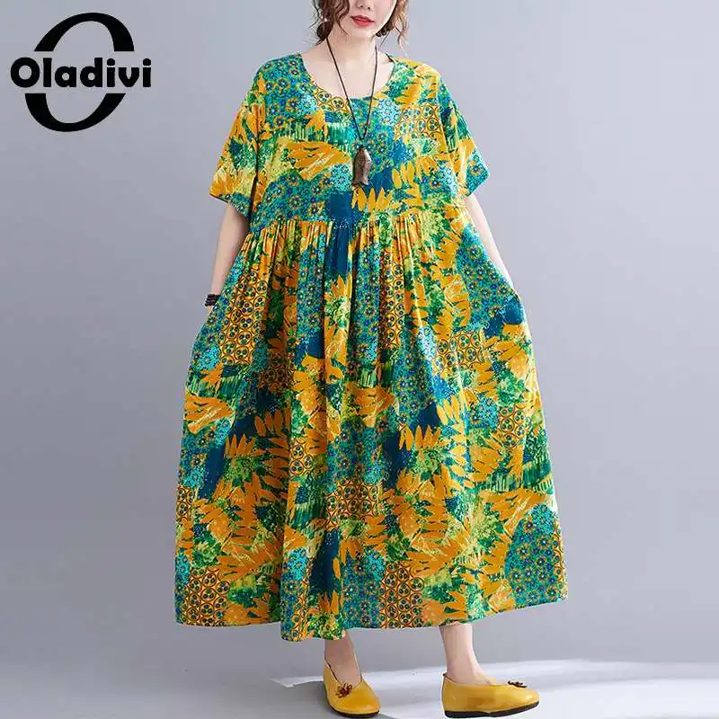 

Oladivi Oversize Clothing for Women Summer Boho Beach Wear Maxi Long Dress Lady Bohemian Dresses Oversized 4XL 5XL 6XL 7XL 8XL