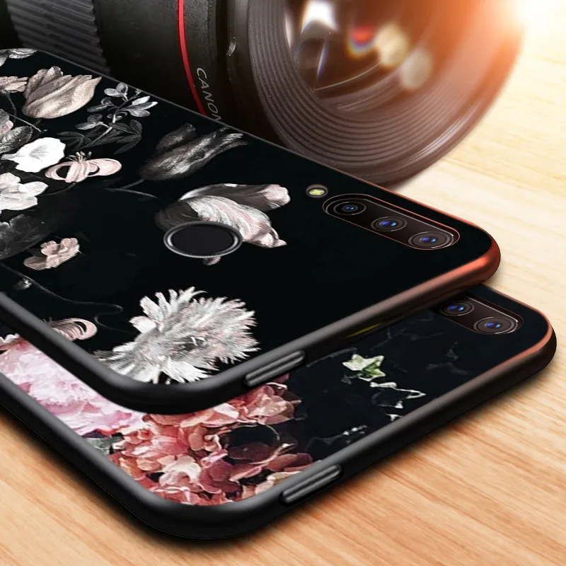 

Silicone Cover Dark Style Flowers Art For Huawei Honor 10i 9X 8X 10 9 Lite 8 8A 7A 7C 7S Pro Bright Glossy Phone Case