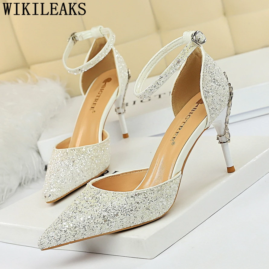 Свадебные блестящие туфли Mary Jane Роскошные белые пикантные летние на высоком