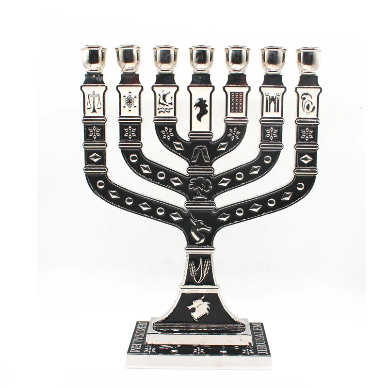 Jewish Menorah Gold Plated 7 Branch Tribes Of Israel Jerusalem