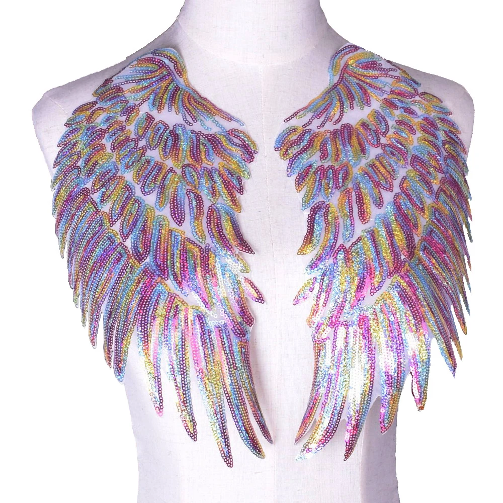 

2PCS Rainbow Feather Wings Sequin Dreamy Sew Iron On Patches Embroidered Badges For Clothes DIY Appliques Craft Decoration