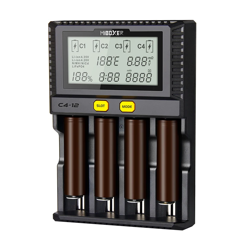 MiBOXER C4 C4-12 C8 Батарея Зарядное устройство 4 слота ЖК-дисплей Дисплей для батарей Li-Ion(литий-ионных) LiFePO4 Ni-Cd AA 21700 20700 26650 18650 RCR123 18700