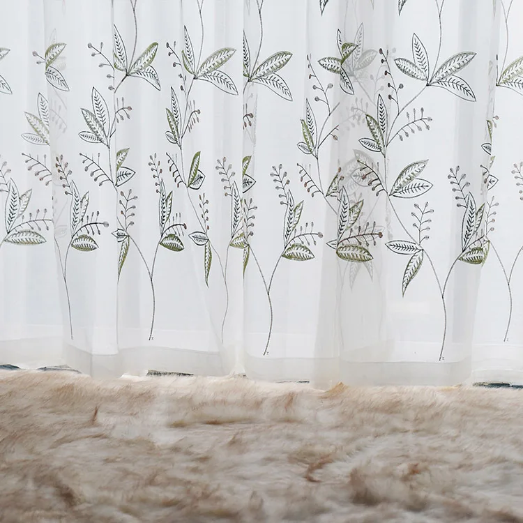 

2021 New Country Style Embroidery Leaf Curtain Customized Living Room Dining Bedroom Bay Window Curtain Finished Product