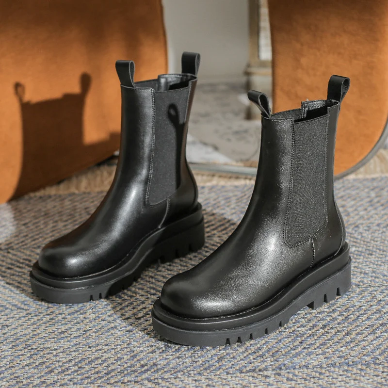 

Women's Chelsea Boots 2021 New Fashion Shoes Thick Heels Pink Green boots Women's PU Leather High Heel Chimney Winter Shoes