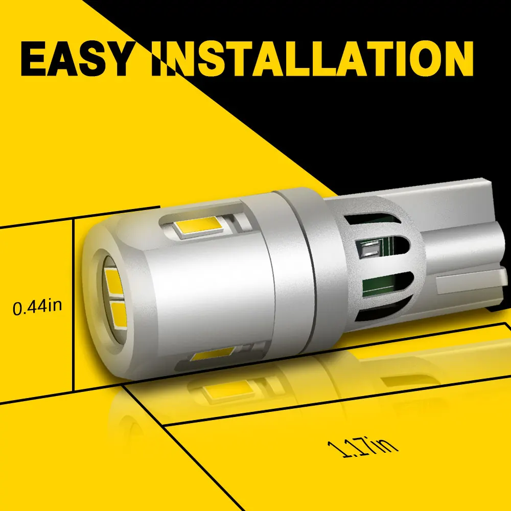 

KAMMURI 2Pcs 360 Degree Lighting Canbus T10 W5W LED Bulb 196 3020SMD Car Parking Position Side Marker Light Auto Interior Lamp
