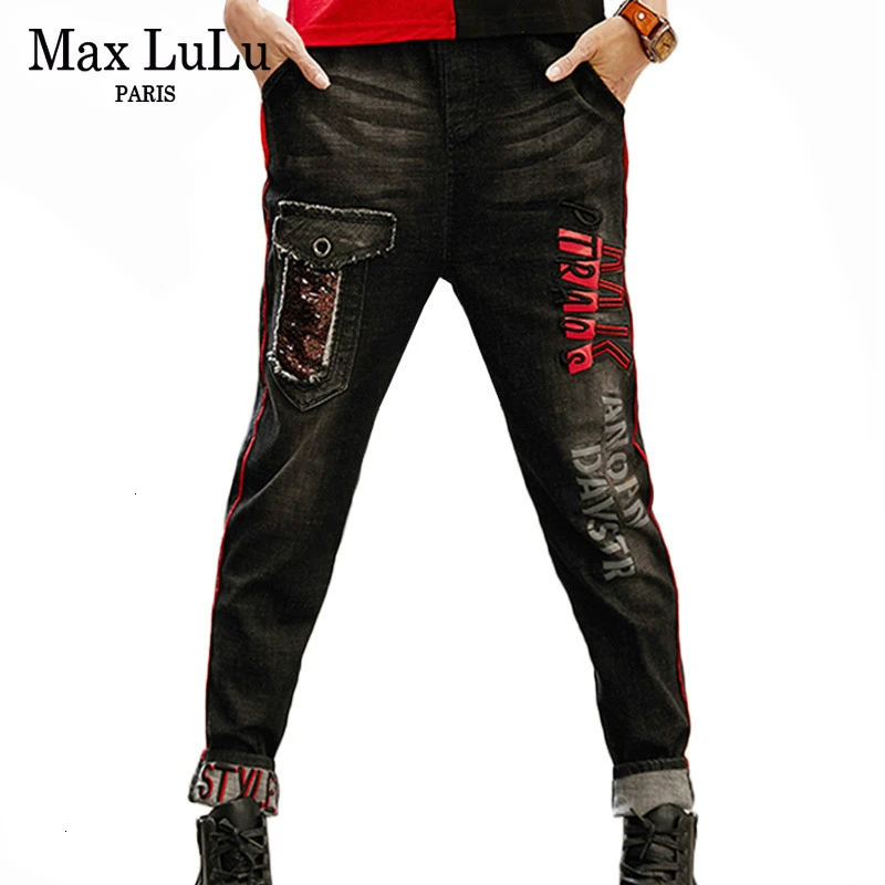 Max LuLu Роскошные корейские винтажные женские штаны-шаровары женские черные рваные джинсы с эффектом пуш-ап женские джинсовые брюки размера плюс Pantolon