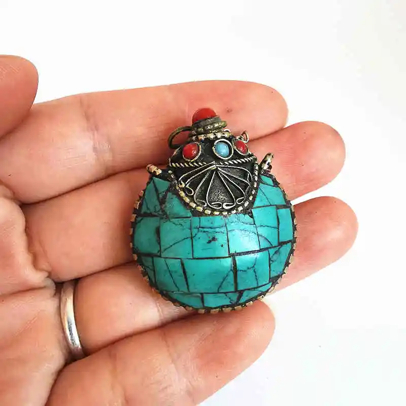 Тибетские ремесла непальская ручная инкрустированная Бирюзовая камень