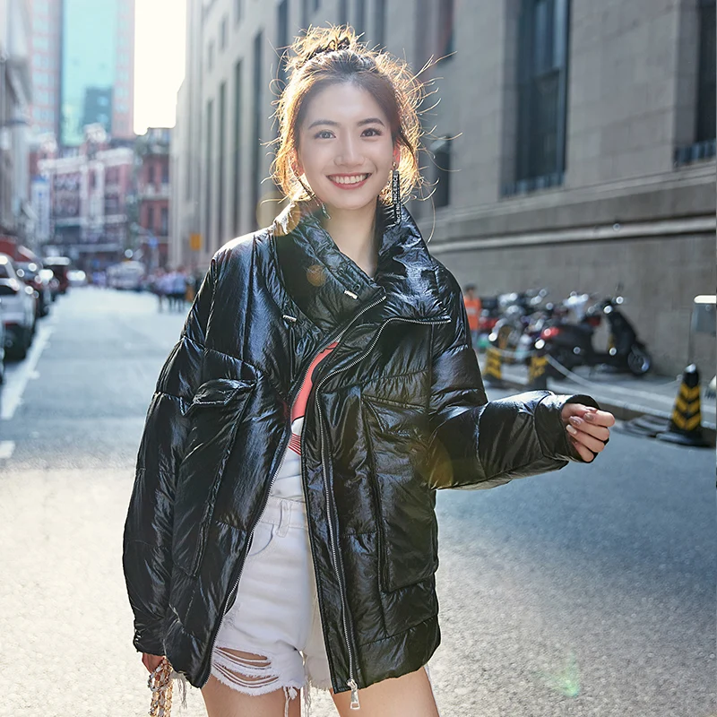 2019 зимняя Глянцевая пуховая парка Женская водонепроницаемая куртка модная